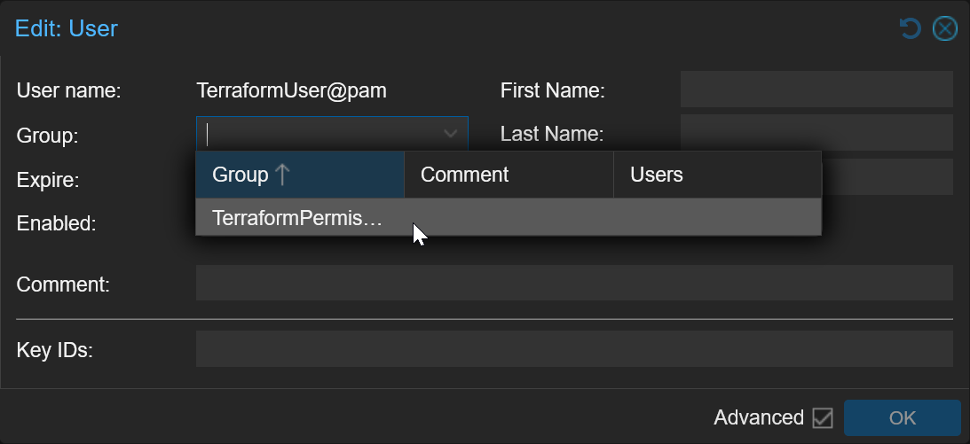 Proxmox add group to user