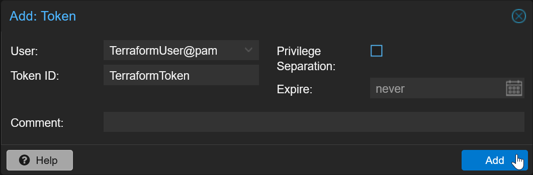 Proxmox create API token